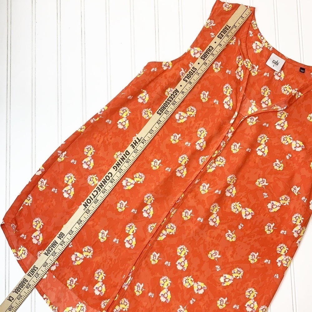 Cabi #5550 orange floral sleeveless V neck top EUC S - Picture 3 of 9